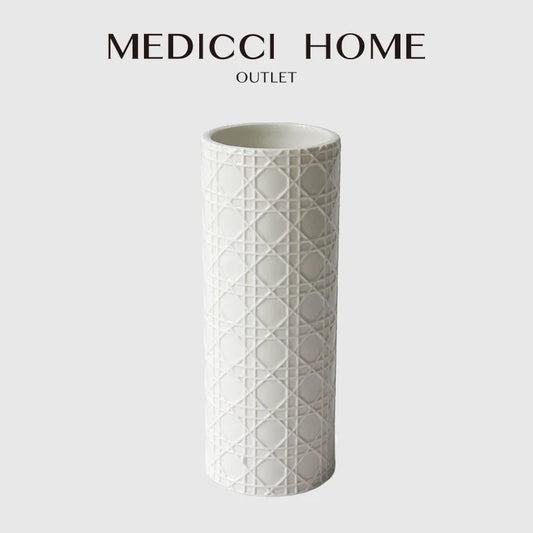 Medicci Home CD Style Rattan Pattern Embossed White Ceramic Vases Modern Elegant Home Decorative Flower Vases Tall Unique Bottle