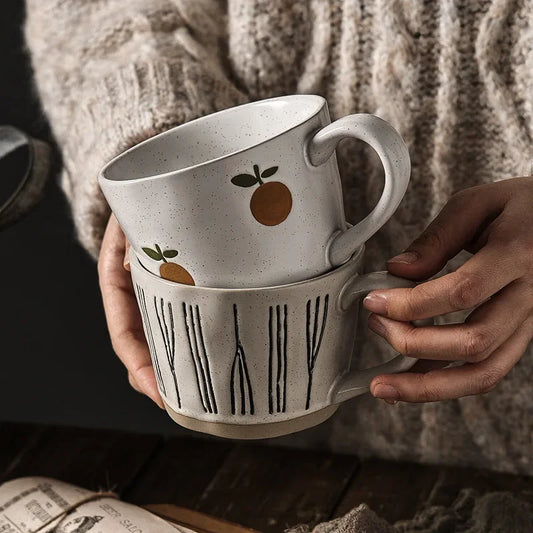 Artisan Hand-Painted Ceramic Mug - 300ML Retro Breakfast Cup for Coffee, Tea, and Milk
