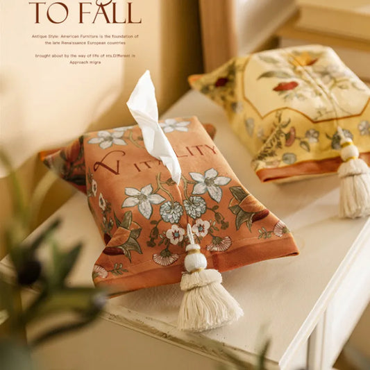 Oriental Elegance Retro Tissue Box with Tassel Cloth Cover